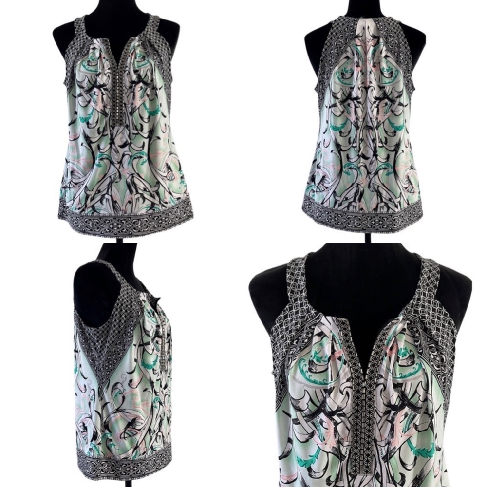 White House Black Paisley Market Sleeveless Bead Embellished Top Size Small